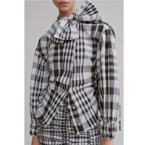 Zara Plaid Bow Tie Blouse